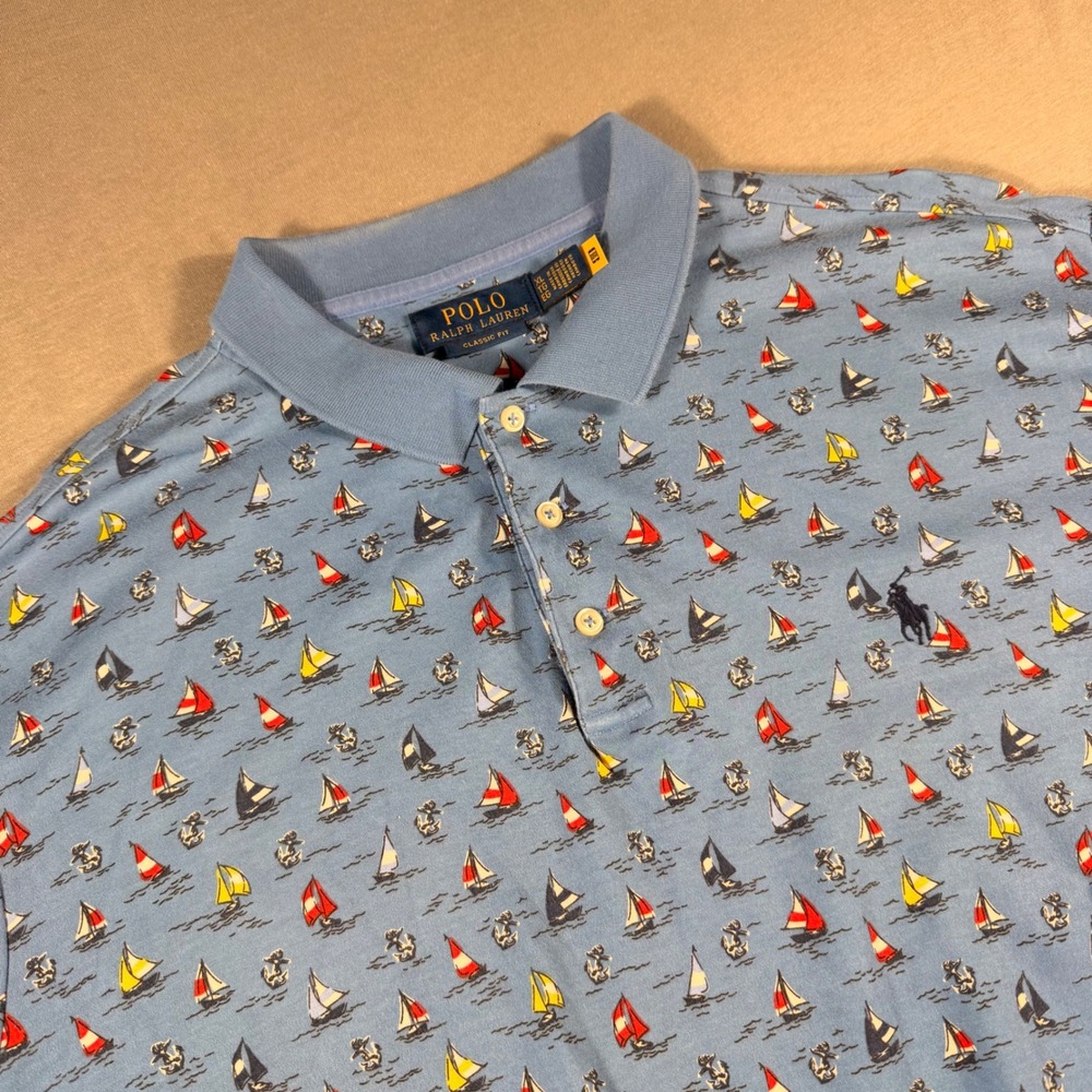 Polo Ralph Lauren Mens XL Classic Fit Sailboat Anchor Nautical Blue Polo Shirt